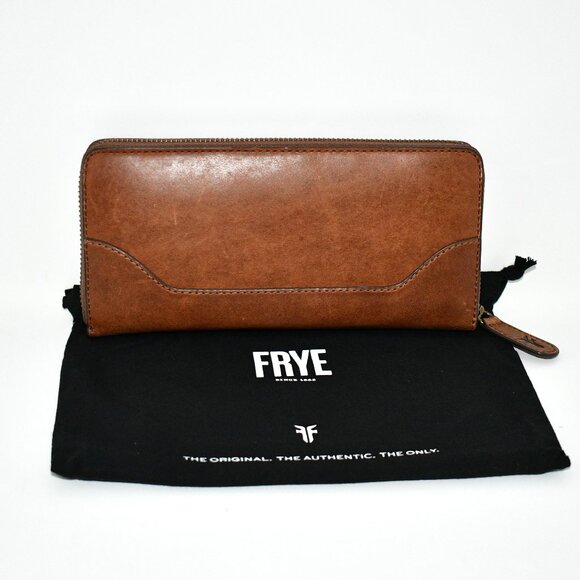 Frye Melissa Leather Zip Wallet in Cognac #DB135 NWT - Picture 1 of 5